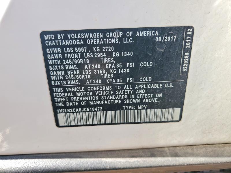 53115396 :رقم المزاد ، 1V2LR2CA8JC518472 vin ، 2018 Volkswagen Atlas مزاد بيع