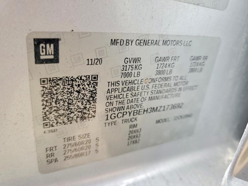 52066296 :رقم المزاد ، 1GCPYBEH3MZ173692 vin ، 2021 Chevrolet Silverado مزاد بيع