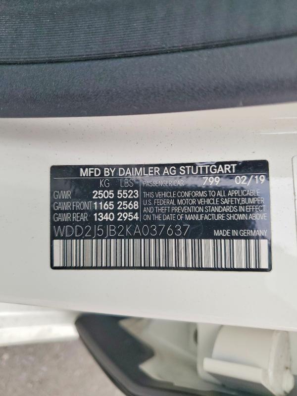 2019 Mercedes-benz Cls მანქანა იყიდება აუქციონზე, vin: WDD2J5JB2KA037637, აუქციონის ნომერი: 53668496