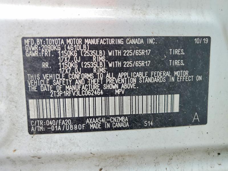 Aukcja sprzedaży 2020 Toyota Rav4, vin: 2T3P1RFV3LC062464, numer aukcji: 53013686
