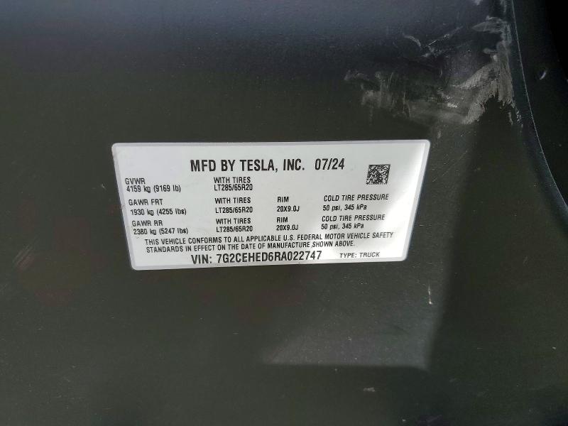 Продаж на аукціоні авто 2024 Tesla Cybertruck, vin: 7G2CEHED6RA022747, номер лоту: 52125356