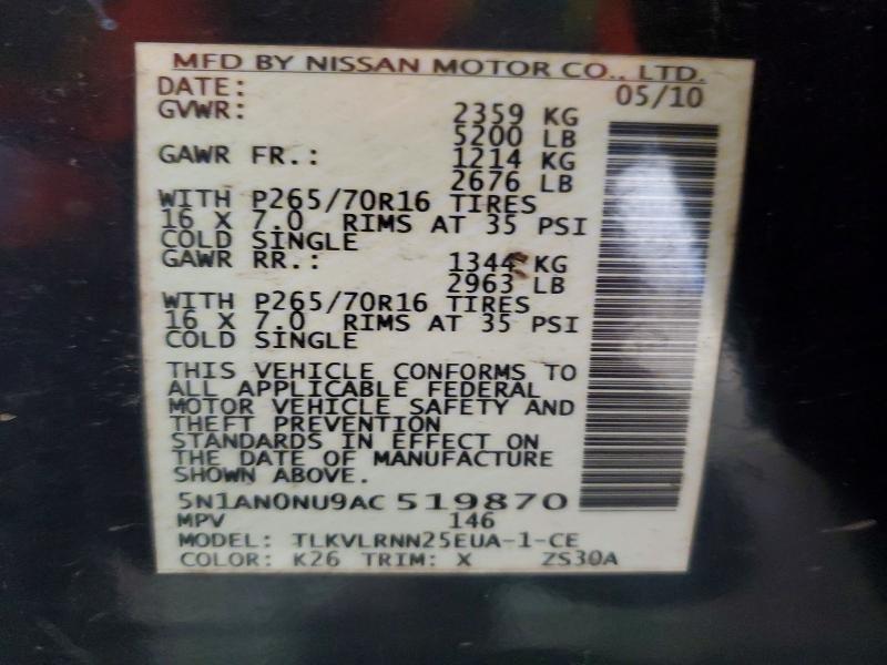 55245506 :رقم المزاد ، 5N1AN0NU9AC519870 vin ، 2010 Nissan Xterra مزاد بيع