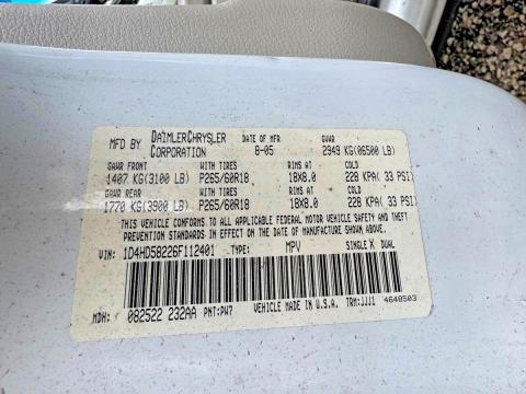 54927496 :رقم المزاد ، 1D4HD58226F112401 vin ، 2006 Dodge Durango مزاد بيع