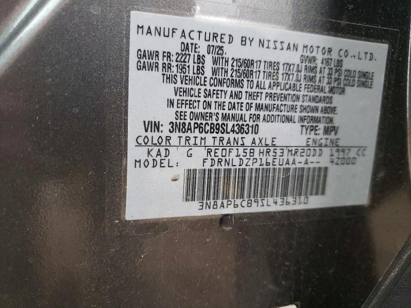 2025 Nissan Kicks მანქანა იყიდება აუქციონზე, vin: 3N8AP6CB9SL436310, აუქციონის ნომერი: 52273456