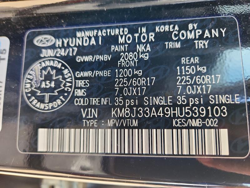 Продаж на аукціоні авто 2017 Hyundai Tucson, vin: KM8J33A49HU539103, номер лоту: 51540756