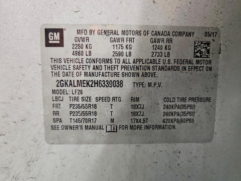 Aukcja sprzedaży 2017 Gmc Terrain, vin: 2GKALMEK2H6339038, numer aukcji: 48547916