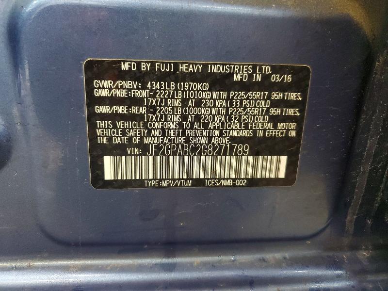 2016 Subaru Crosstrek მანქანა იყიდება აუქციონზე, vin: JF2GPABC2G8271789, აუქციონის ნომერი: 53563156
