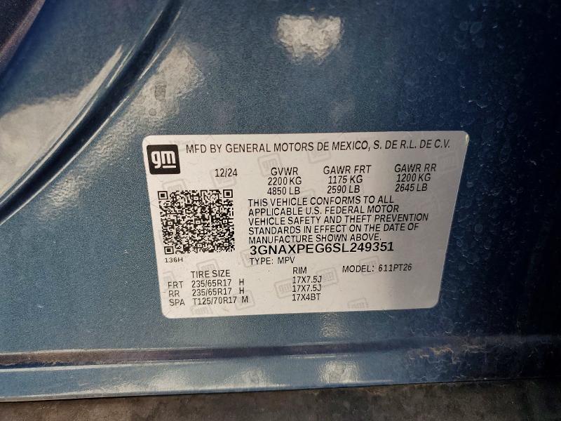 2025 Chevrolet Equinox მანქანა იყიდება აუქციონზე, vin: 3GNAXPEG6SL249351, აუქციონის ნომერი: 51821896