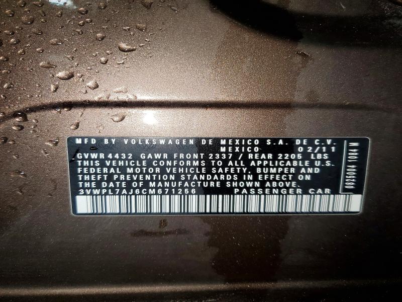 55365656 :رقم المزاد ، 3VWPL7AJ6CM671256 vin ، 2012 Volkswagen Jetta مزاد بيع