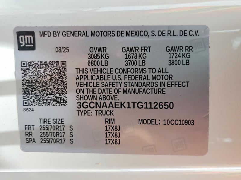 55435376 :رقم المزاد ، 3GCNAAEK1TG112650 vin ، 2026 Chevrolet Silverado مزاد بيع
