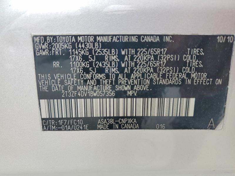 Aukcja sprzedaży 2011 Toyota Rav4, vin: 2T3ZF4DV1BW057356, numer aukcji: 52919536