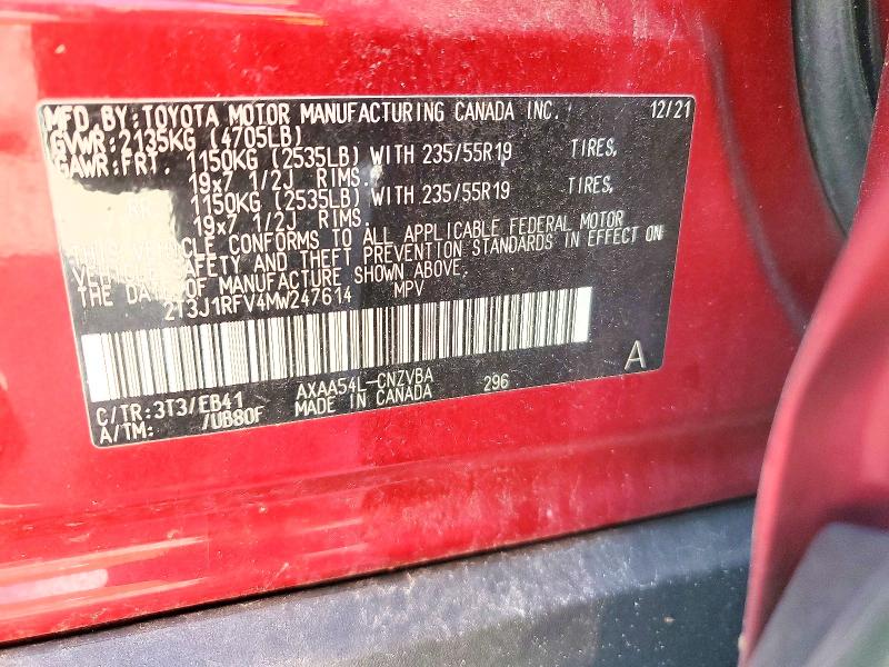 2021 Toyota Rav4 მანქანა იყიდება აუქციონზე, vin: 2T3J1RFV4MW247614, აუქციონის ნომერი: 54767926