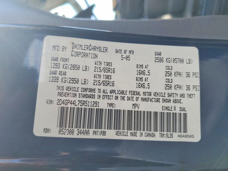 2005 Dodge Grand Caravan მანქანა იყიდება აუქციონზე, vin: 2D4GP44L75R511291, აუქციონის ნომერი: 55335266