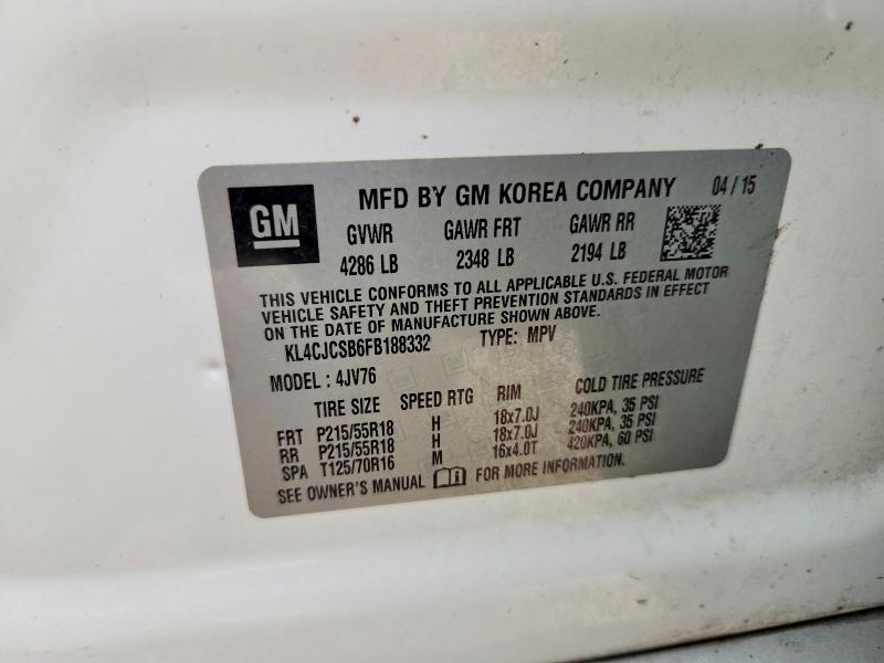 Auction sale of the 2015 Buick Encore, vin: KL4CJCSB6FB188332, lot number: 54265196