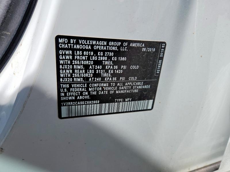 Aukcja sprzedaży 2019 Volkswagen Atlas, vin: 1V2RR2CA5KC592959, numer aukcji: 54916656