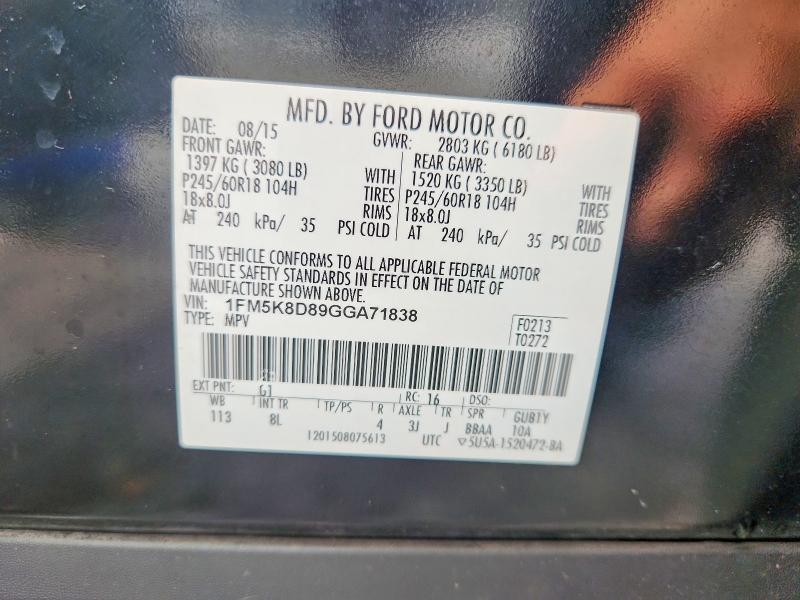 Aukcja sprzedaży 2016 Ford Explorer, vin: 1FM5K8D89GGA71838, numer aukcji: 55068086