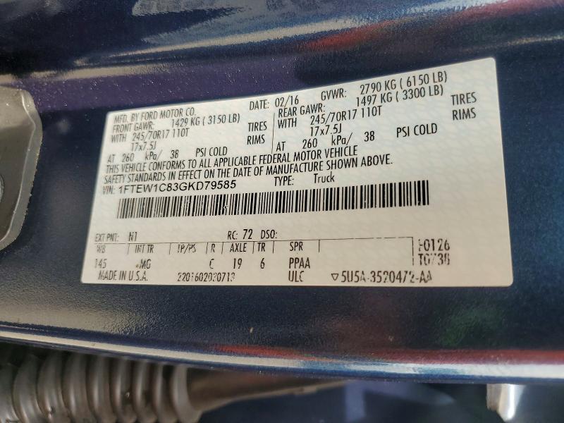 Aukcja sprzedaży 2016 Ford F150, vin: 1FTEW1C83GKD79585, numer aukcji: 52868906