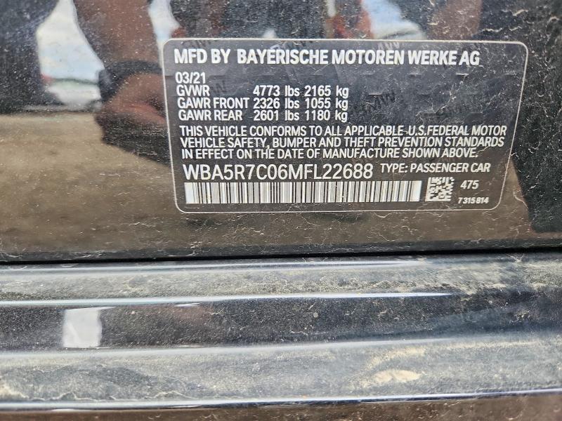 53892266 :رقم المزاد ، WBA5R7C06MFL22688 vin ، 2021 Bmw 330xi مزاد بيع
