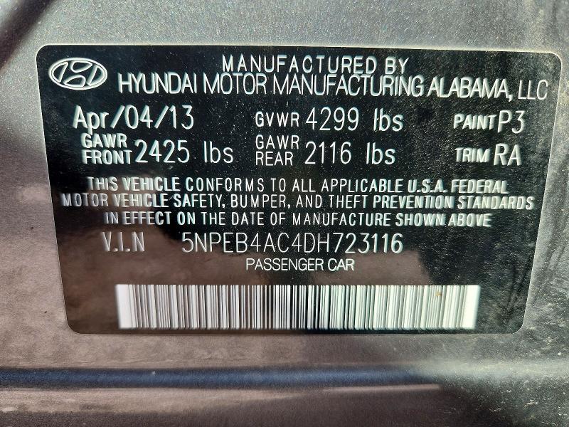 Aukcja sprzedaży 2013 Hyundai Sonata, vin: 5NPEB4AC4DH723116, numer aukcji: 55110766