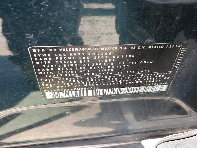Продаж на аукціоні авто 2019 Volkswagen Tiguan, vin: 3VV0B7AX9KM065025, номер лоту: 55192996