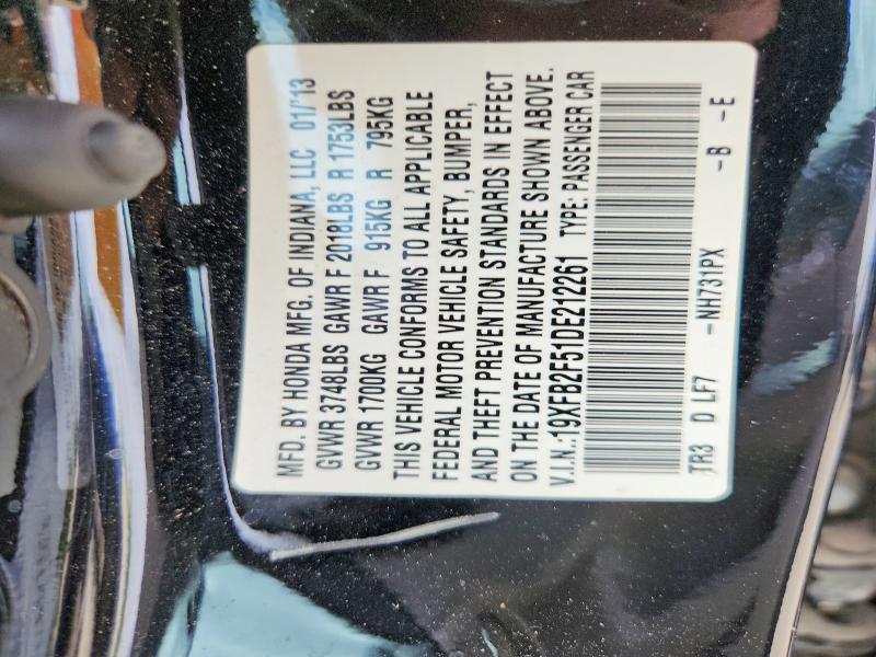 55224246 :رقم المزاد ، 19XFB2F51DE212261 vin ، 2013 Honda Civic Lx مزاد بيع