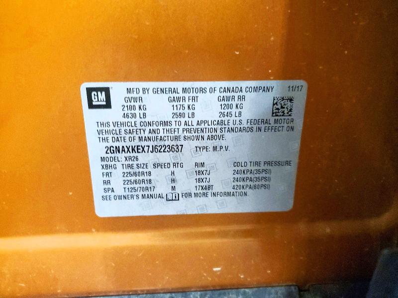 Продаж на аукціоні авто 2018 Chevrolet Equinox, vin: 2GNAXKEX7J6223637, номер лоту: 51984626