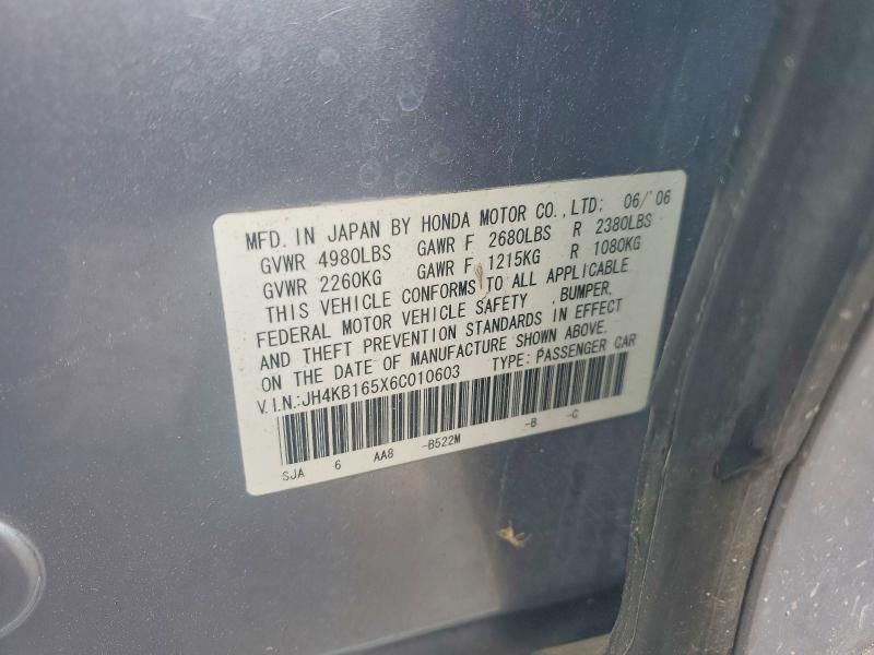 53103586 :رقم المزاد ، JH4KB165X6C010603 vin ، 2006 Acura Rl مزاد بيع
