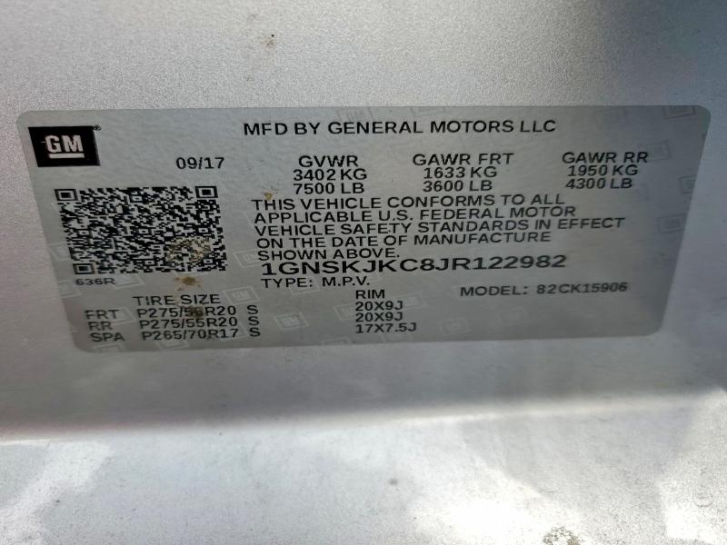 Aukcja sprzedaży 2018 Chevrolet Suburban, vin: 1GNSKJKC8JR122982, numer aukcji: 55139006