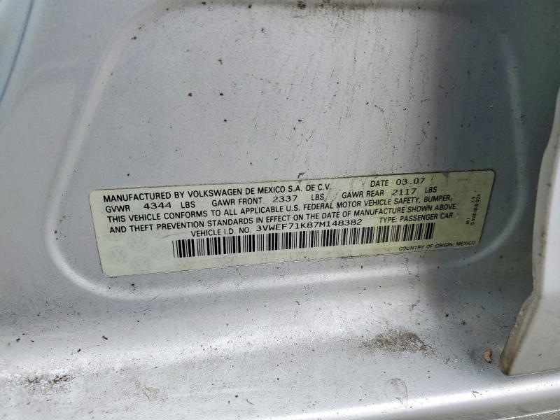 Продаж на аукціоні авто 2007 Volkswagen Jetta, vin: 3VWEF71K87M148382, номер лоту: 53960836