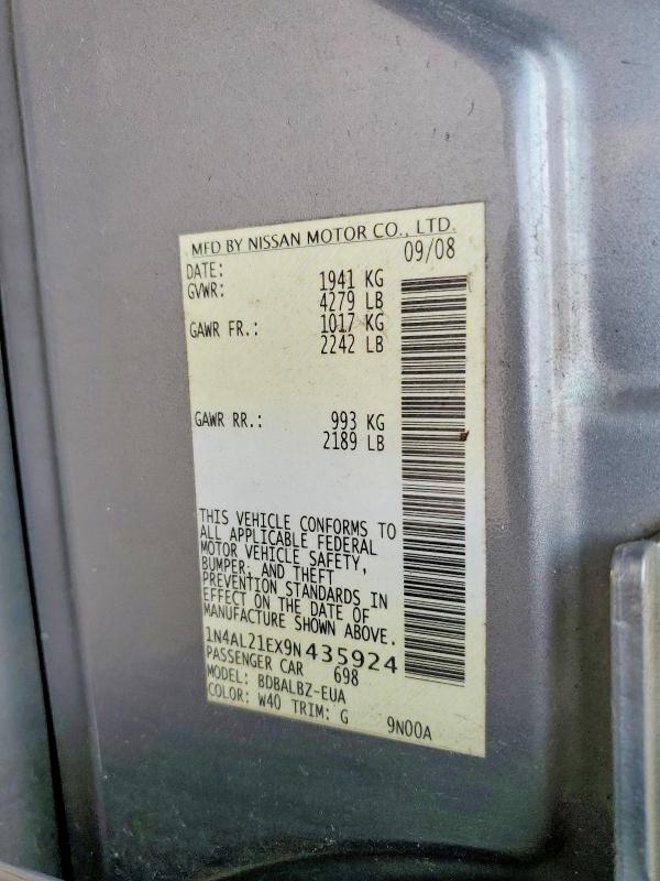 Aukcja sprzedaży 2009 Nissan Altima, vin: 1N4AL21EX9N435924, numer aukcji: 51851046