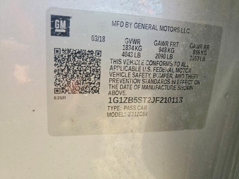 Aukcja sprzedaży 2018 Chevrolet Malibu, vin: 1G1ZB5ST2JF210113, numer aukcji: 54552276
