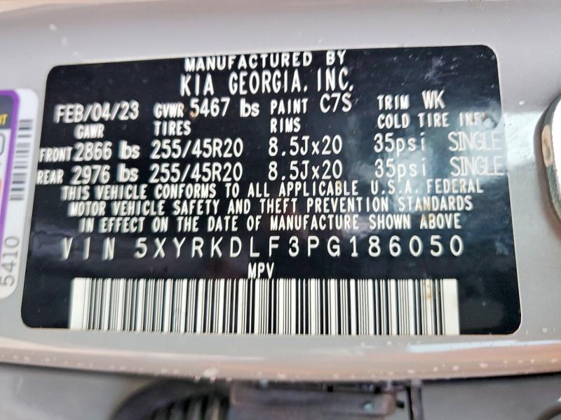 53708816 :رقم المزاد ، 5XYRKDLF3PG186050 vin ، 2023 Kia Sorento مزاد بيع