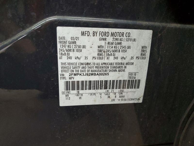 Продаж на аукціоні авто 2021 Ford Edge, vin: 2FMPK3J92MBA00265, номер лоту: 52647516