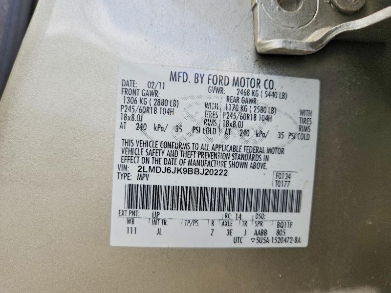 53747946 :رقم المزاد ، 2LMDJ6JK9BBJ20222 vin ، 2011 Lincoln Mkx مزاد بيع