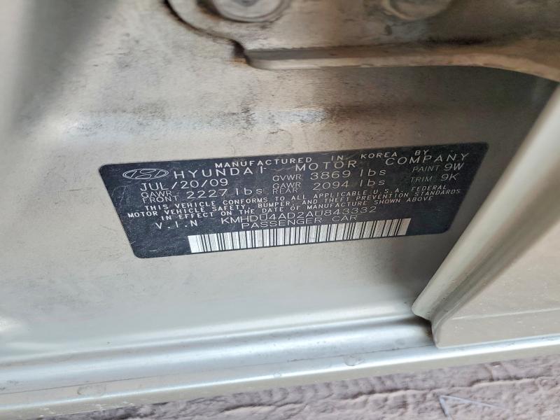 Aukcja sprzedaży 2010 Hyundai Elantra, vin: KMHDU4AD2AU843332, numer aukcji: 54181626