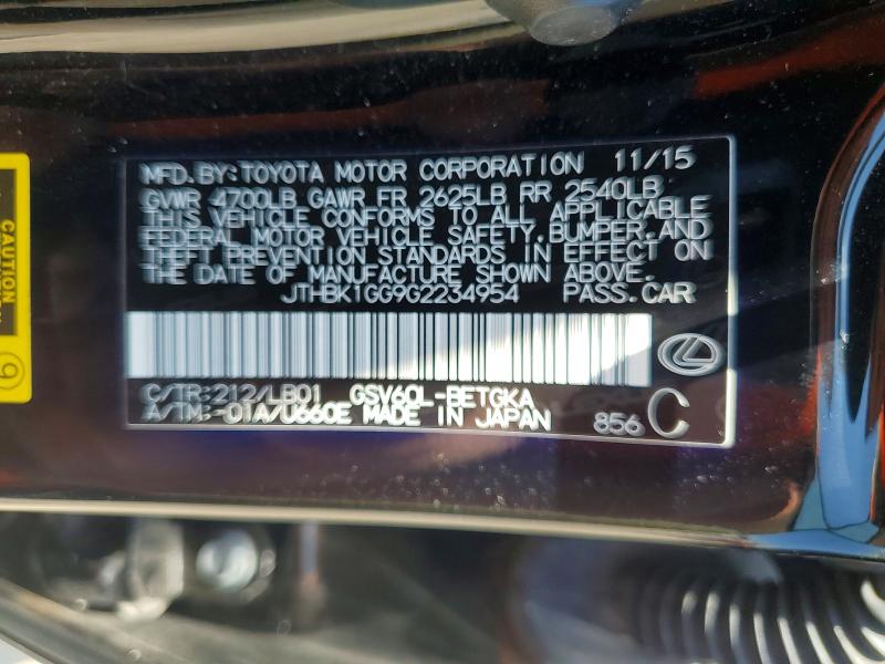 2016 Lexus Es მანქანა იყიდება აუქციონზე, vin: JTHBK1GG9G2234954, აუქციონის ნომერი: 53734186
