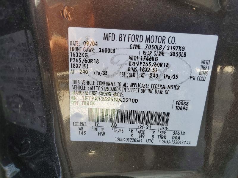 53249136 :رقم المزاد ، 1FTPX12595NA22100 vin ، 2005 Ford F150 مزاد بيع