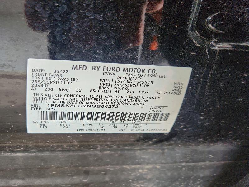 53036786 :رقم المزاد ، 1FMSK8FH2NGB04272 vin ، 2022 Ford Explorer مزاد بيع
