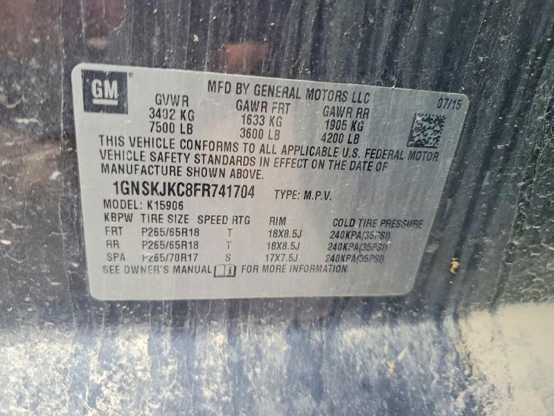 Aukcja sprzedaży 2015 Chevrolet Suburban, vin: 1GNSKJKC8FR741704, numer aukcji: 54121476