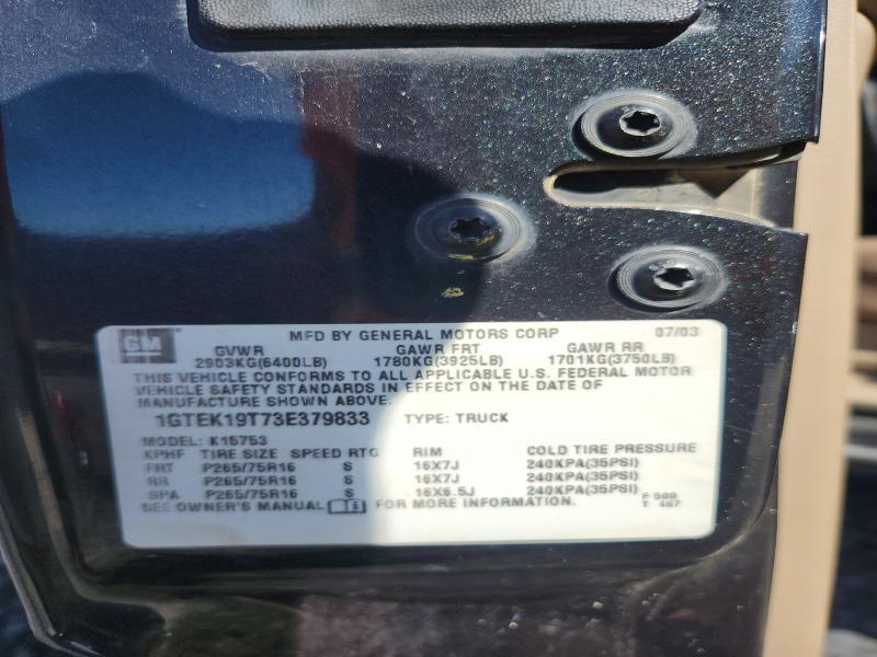 2003 Gmc 1500 მანქანა იყიდება აუქციონზე, vin: 1GTEK19T73E379833, აუქციონის ნომერი: 52010176