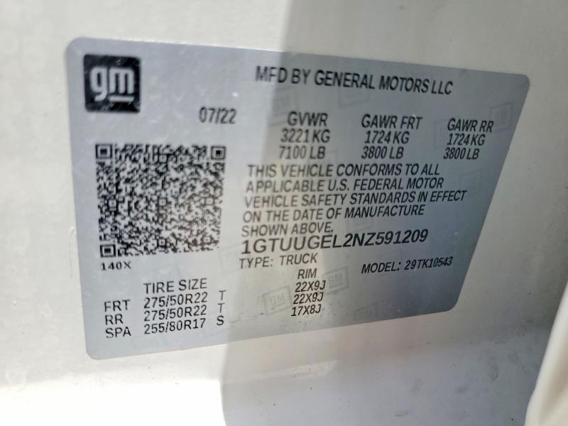 Aukcja sprzedaży 2022 Gmc Sierra, vin: 1GTUUGEL2NZ591209, numer aukcji: 53238646