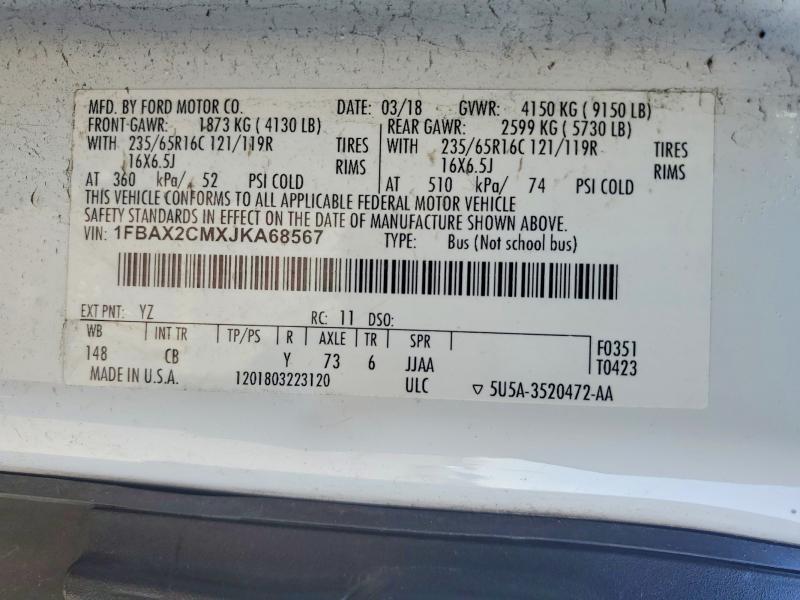 2018 Ford Transit მანქანა იყიდება აუქციონზე, vin: 1FBAX2CMXJKA68567, აუქციონის ნომერი: 51501876