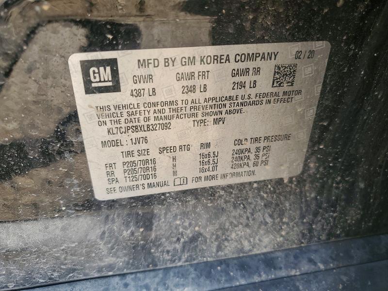 53355346 :رقم المزاد ، KL7CJPSBXLB327092 vin ، 2020 Chevrolet Trax مزاد بيع