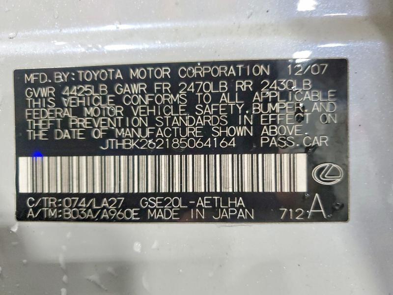 Продаж на аукціоні авто 2008 Lexus Is, vin: JTHBK262185064164, номер лоту: 54444826