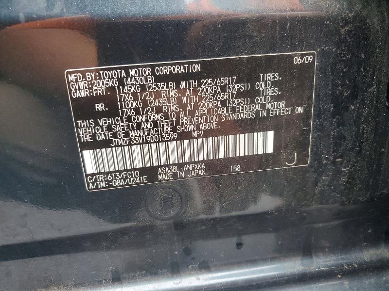 Продажа на аукционе авто 2009 Toyota Rav4, vin: JTMZF33V19D013599, номер лота: 54616096