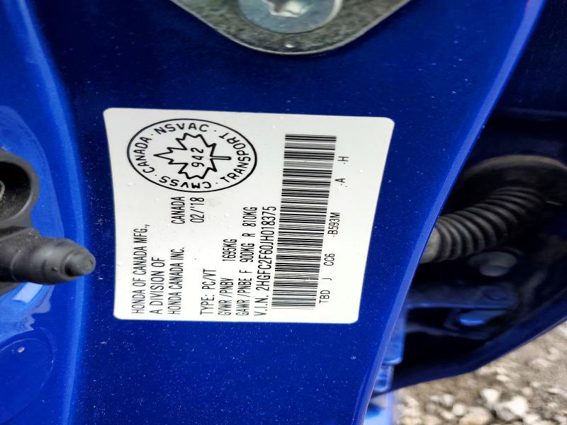 Продажа на аукционе авто 2018 Honda Civic, vin: 2HGFC2F60JH018375, номер лота: 52149536