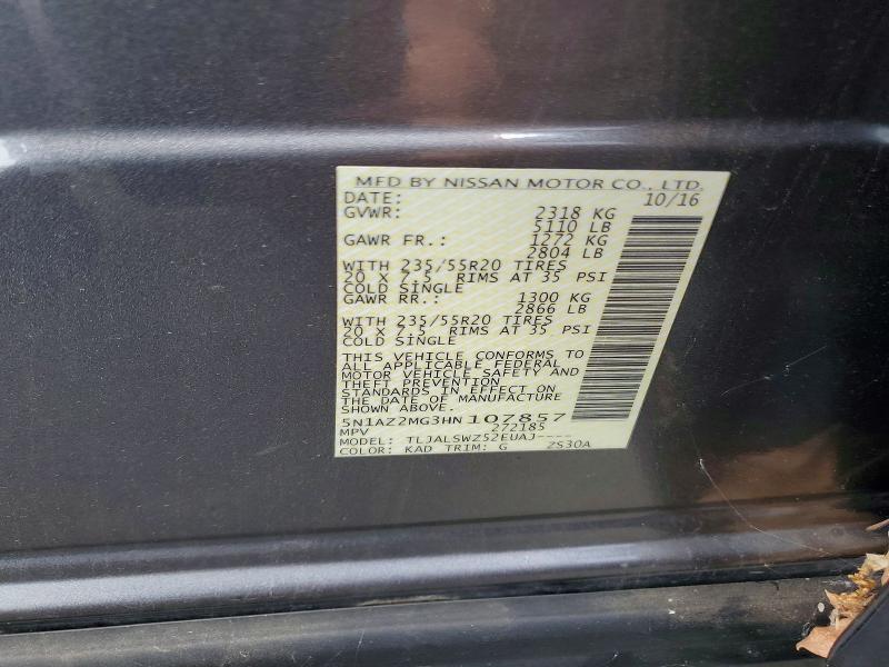 55362376 :رقم المزاد ، 5N1AZ2MG3HN107857 vin ، 2017 Nissan Murano مزاد بيع