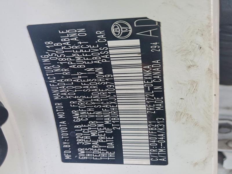 52506456 :رقم المزاد ، 2T1BURHEXJC109719 vin ، 2018 Toyota Corolla مزاد بيع