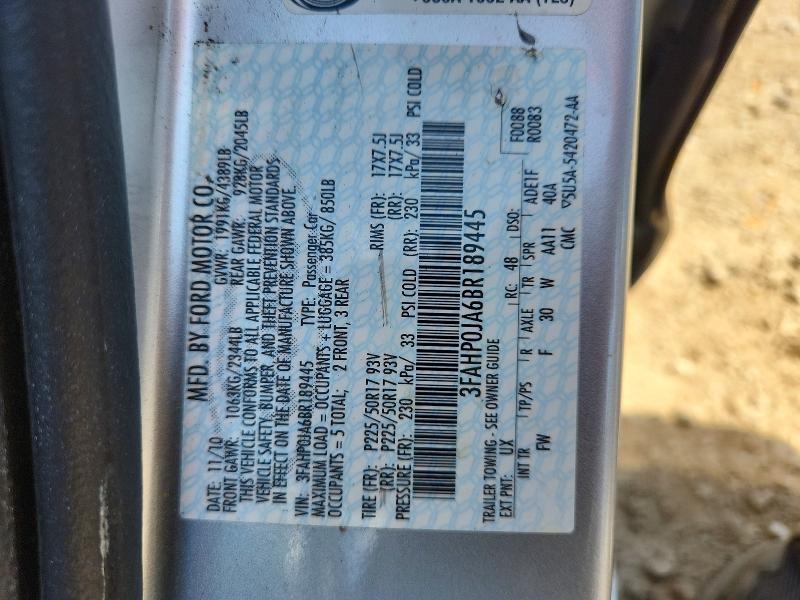 2011 Ford Fusion მანქანა იყიდება აუქციონზე, vin: 3FAHP0JA6BR189445, აუქციონის ნომერი: 54507216