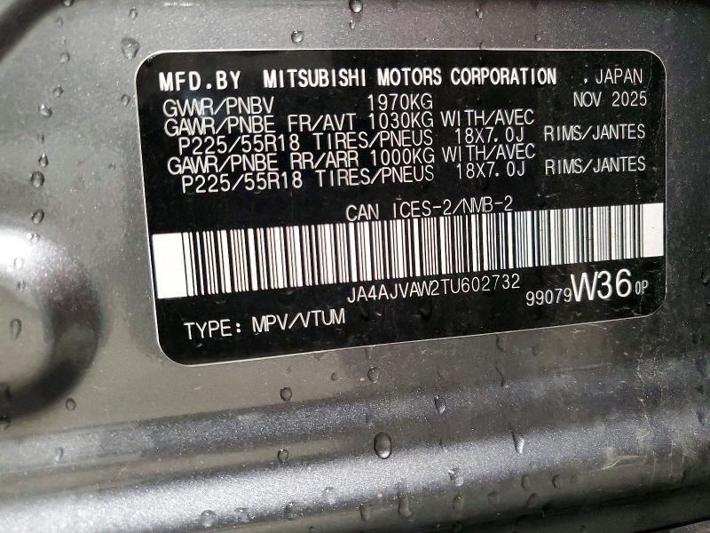 2026 Mitsubishi Rvr მანქანა იყიდება აუქციონზე, vin: JA4AJVAW2TU602732, აუქციონის ნომერი: 51990036